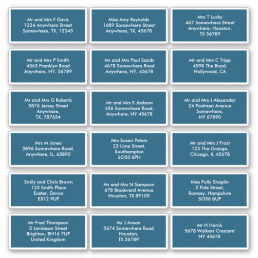 18個の受信者の名前アドレスターコイズ シール (正面)