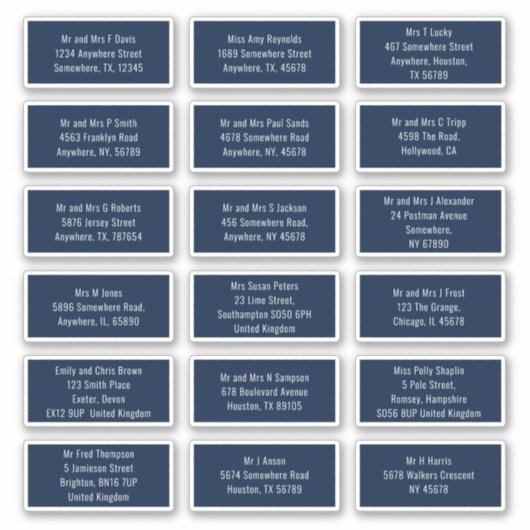 18個の受信者の名前アドレスネイビーホワイト シール (正面)