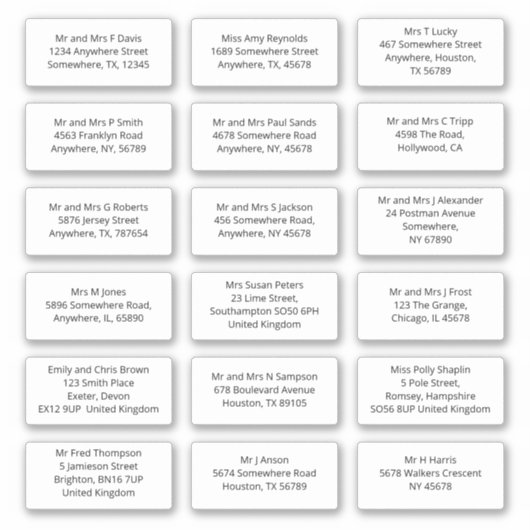 18個の受信者の名前アドレス配送先San シール (正面)