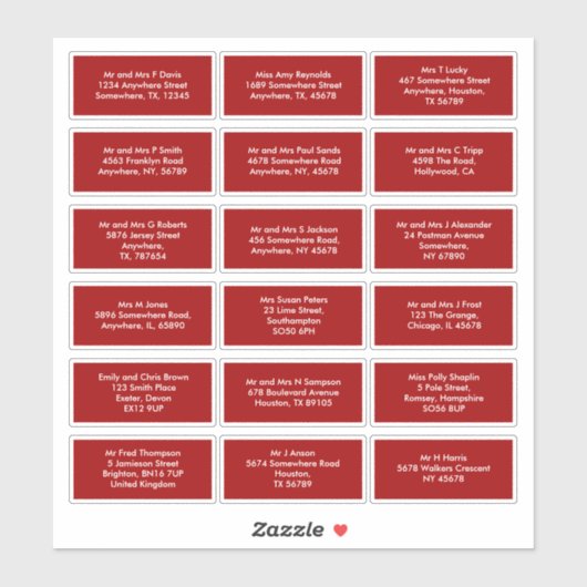 18個の受信者の名前アドレス（赤） シール (シート)