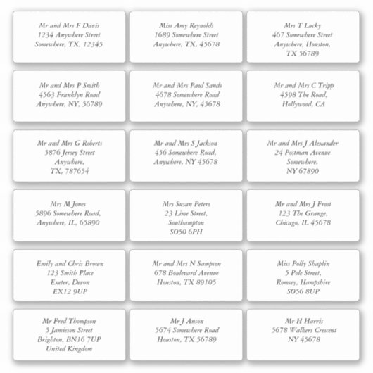 18個人名アドレスの結婚ゲスト斜体 シール (正面)