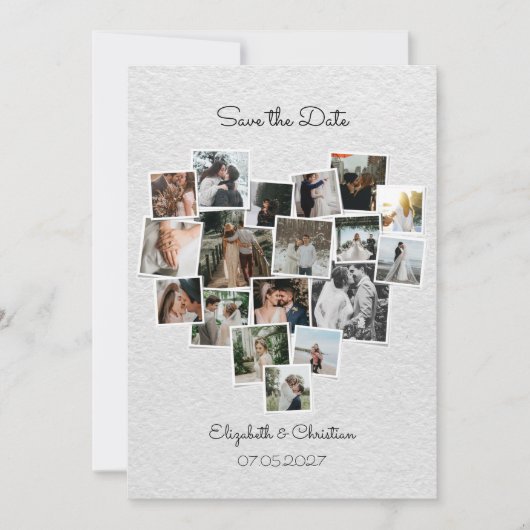 18写真コラージュハート図形の日付の保存 招待状 (正面)