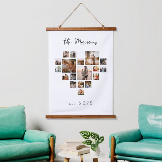 18写真ハートコラージュモダンミニマル 吊り下げ型タペストリー (リビング)