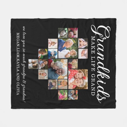 18写真ハートコラージュ孫が人生を壮大にする フリースブランケット (正面(横))