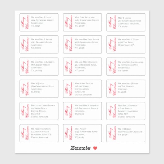 18受信者の名前アドレスMerry Christmas Script シール (シート)