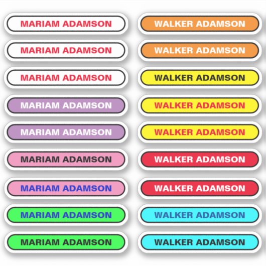 18名カラフル名ステッカー子供への所持品 シール (正面)