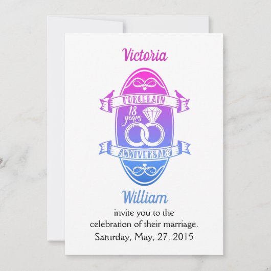 18周年伝統的磁器結婚記念日 招待状 (正面)