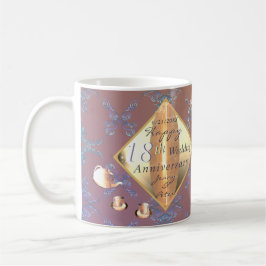 18周年記念の磁器ネコのアイラベンダー コーヒーマグカップ