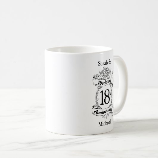 18周年記念結婚白黒のバラ コーヒーマグカップ (正面右)