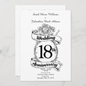 18周年記念結婚白黒のバラ 招待状 (正面/裏面)