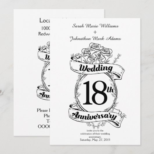 18周年記念 黒と白のバラ 招待状 (正面/裏面)