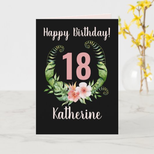18才以上誕生日ピンクフローラ名 カード (黄色い花)