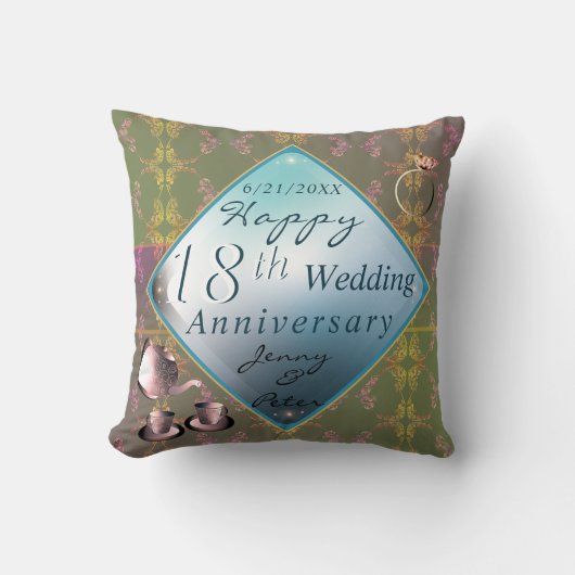 18日記念結婚磁器アクアマリン クッション (正面)