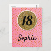 18日 – 誕生日ウィズピンクグリッターカードガール ポストカード (正面/裏面)