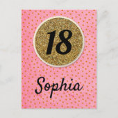 18日 – 誕生日ウィズピンクグリッターカードガール ポストカード (正面)