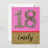 18日 – 誕生日ウィッシュカードファッション女の子グリッター ポストカード (正面/裏面)