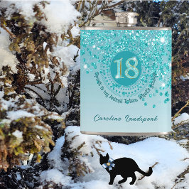 18月&ティール（緑がかった色）ブルーグリッター&ドリンク引用文 フラスク