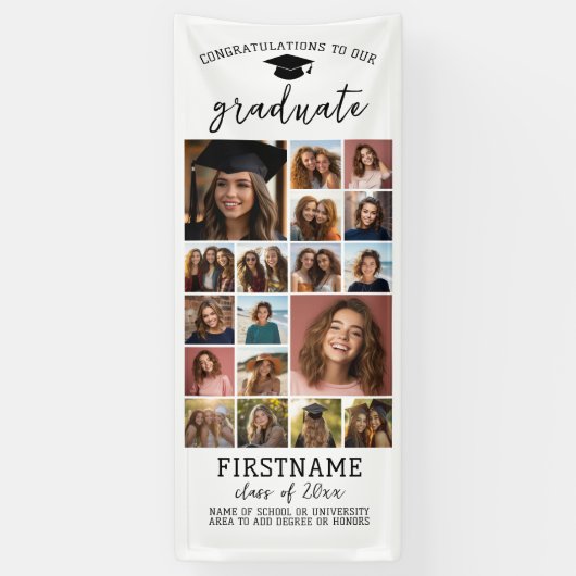 18枚の写真を使った ポートレートスタイルの 現代的でシンプルな 白色の 卒業アルバム 横断幕 (縦)