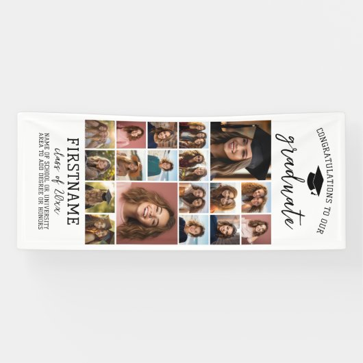 18枚の写真を使った ポートレートスタイルの 現代的でシンプルな 白色の 卒業アルバム 横断幕 (横)