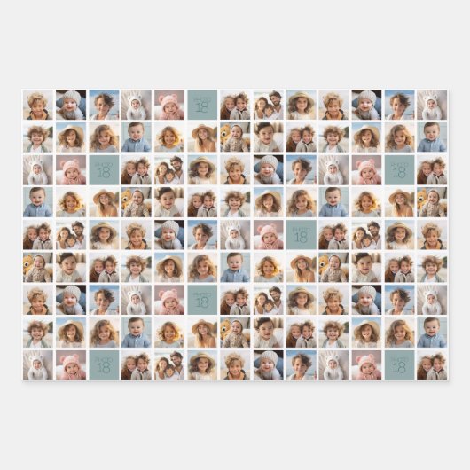 18枚の写真カスタムでフォトコラージュを作成 ラッピングペーパーシート (正面2)