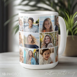 18枚の写真コラージュ - 白のミニマルグリッド コーヒーマグカップ