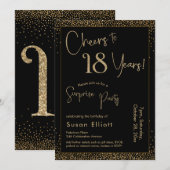 18歳のサプライズ誕生日パーティー ブラック 招待状 (正面/裏面)