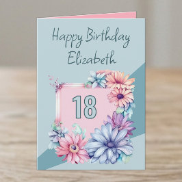 18歳の誕生日おめでとう name フローラル ピンク カード