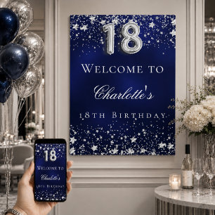 18歳の誕生日お祝いブルーシルバースターズウェルカムパーティー ポスター