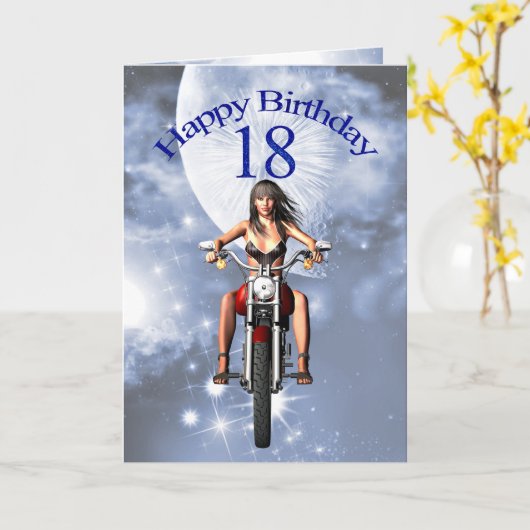 18歳の誕生日とバイクもしくは自転車に乗る人 カード (黄色い花)