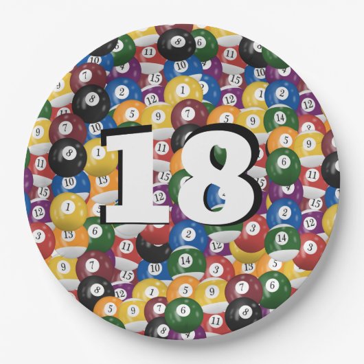 18歳の誕生日のビリヤード・ボール ペーパープレート (正面)