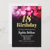 18歳の誕生日の招待グリッターエレガントピンクレッド 招待状 (正面)