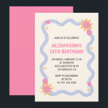 18歳の誕生日の招待レトロGroovyピンクの花 招待状<br><div class="desc">18歳の誕生日の招待レトロGroovyピンクフローラヴィンテージ</div>