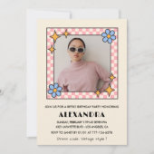 18歳の誕生日の招待レトロGroovy Blueフローラ 招待状 (正面)