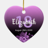 18歳の誕生日の紫の黒いフローラ名 セラミックオーナメント (裏面)
