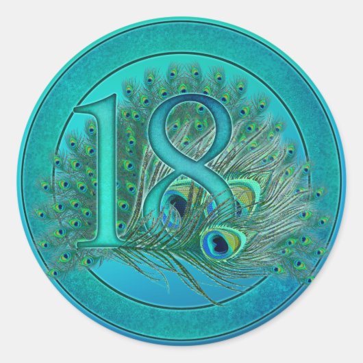 18歳の誕生日または記念日の孔雀の数 ラウンドシール (正面)