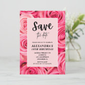 18歳の誕生日をお祝いするエレガントなバラの花のデザインのSave the date 招待状 (スタンド正面)