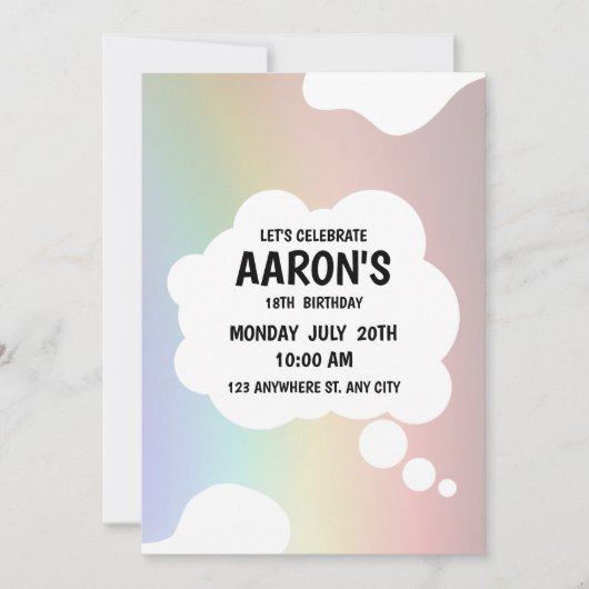 18歳の誕生日をお祝い ブレンドカラー 黒文字 招待状 (正面)