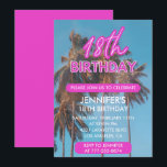 18歳の誕生日を迎える夏の熱帯性ヤシの木 招待状<br><div class="desc">18歳の誕生日招待状ピンク熱帯パームツリーピンク</div>