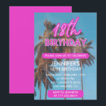 18歳の誕生日を迎える夏の熱帯性ヤシの木 招待状<br><div class="desc">18歳の誕生日招待状ピンク熱帯パームツリーピンク</div>