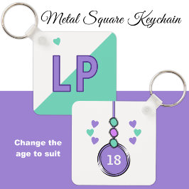 18歳の誕生日イニシャル紫の緑 キーホルダー