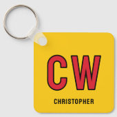 18歳の誕生日イニシャル赤黄色 キーホルダー (正面)