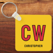 18歳の誕生日イニシャル赤黄色 キーホルダー (正面)