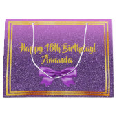 18歳の誕生日ウルトラバイオレットピンクとフェイクグリッター ラージペーパーバッグ (正面)