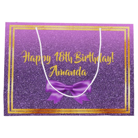 18歳の誕生日ウルトラバイオレットピンクとフェイクグリッター ラージペーパーバッグ (裏面)