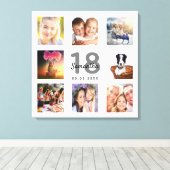 18歳の誕生日カスタム写真コラージュ白モノグラム キャンバスプリント (インサイチュ (ウッドフロア))