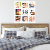 18歳の誕生日カスタム写真コラージュ白モノグラム キャンバスプリント (インサイチュ (寝室))