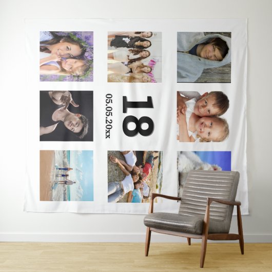 18歳の誕生日カスタム写真コラージュ白人男 タペストリー (インサイチュ(横))