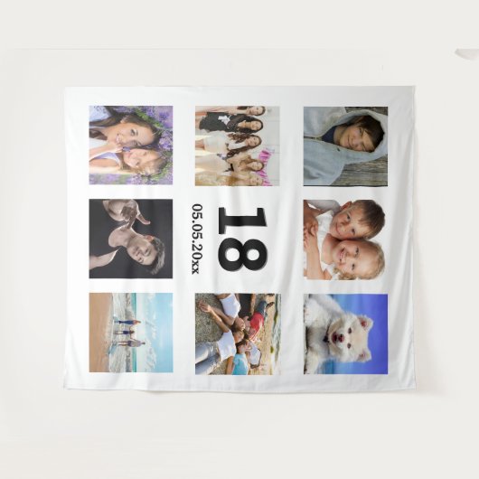 18歳の誕生日カスタム写真コラージュ白人男 タペストリー (正面(横))