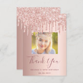 18歳の誕生日カスタム写真バラ金ゴールドピンクグリッター サンキューカード (正面/裏面)