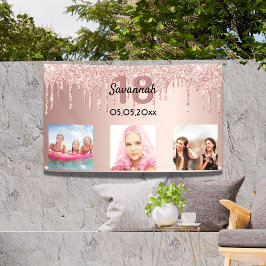 18歳の誕生日カスタム写真バラ金ゴールドピンクグリッター 横断幕